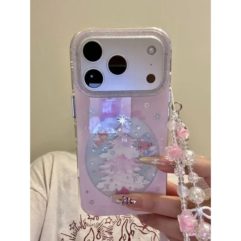 甜系鎏金天使小熊猫咪圣诞树适用于iphone17promax苹果16手机壳15