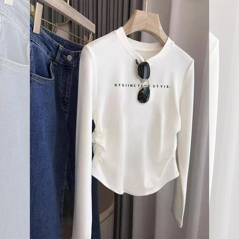 长袖常规不对称T恤套头韩版宽松休闲女装打底衫圆领春季新款上衣