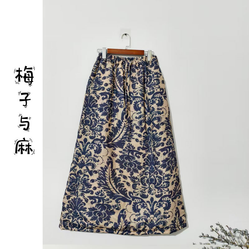 【大梅子推荐】设计款亚麻印花棉半裙MXA1168B（裙长90臀围128）