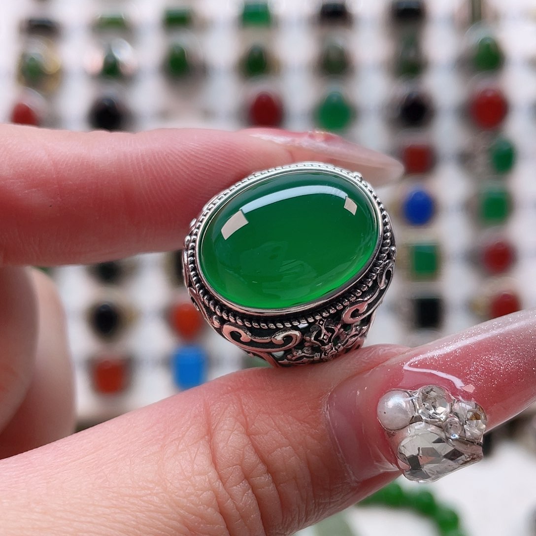 玛瑙/玉髓戒指银S925镶嵌