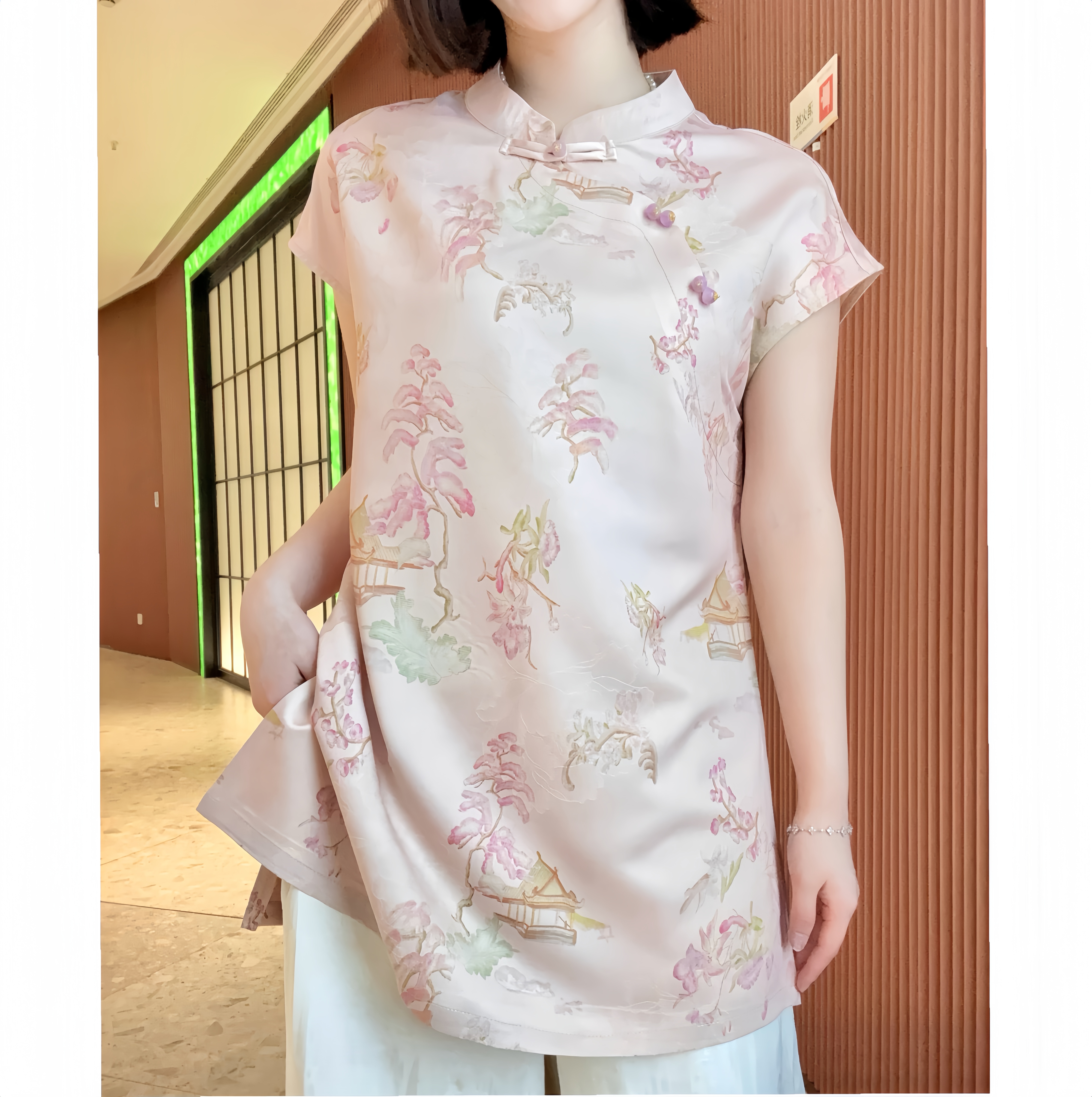 【粉禾雨】奥黛显瘦夏季老料民族风薄款透气气质女装新中式宽松