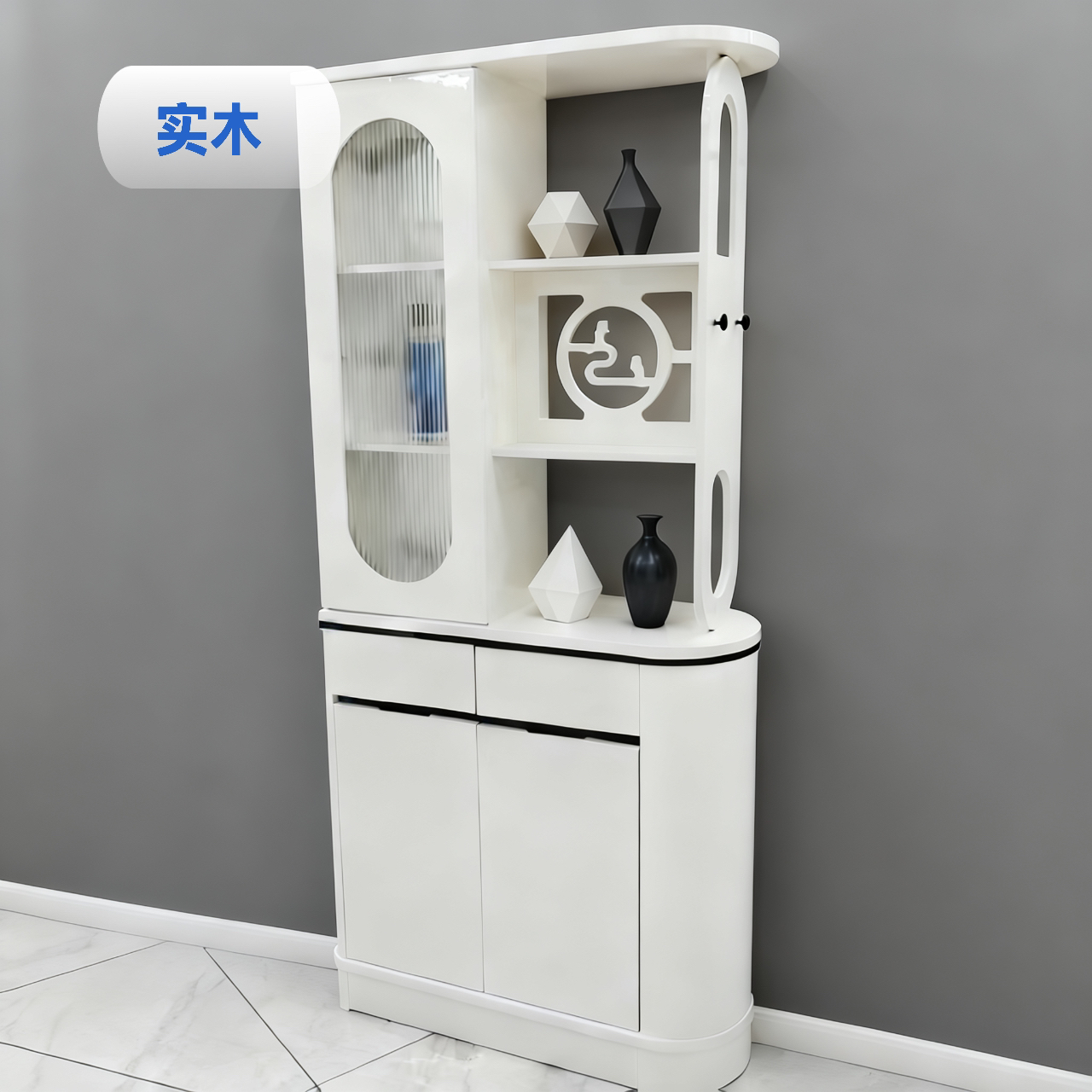 实木生态板简约轻奢双面落地玄关隔断柜客厅实用