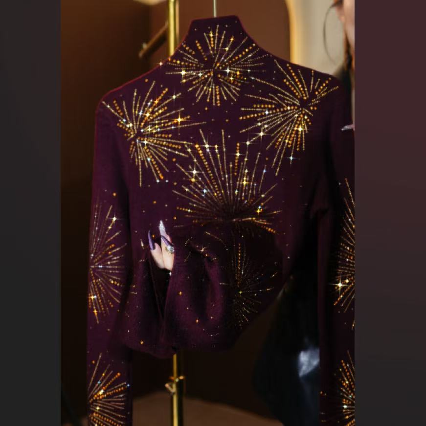 196-天天2025新款百搭减龄高领烫钻重工气质时尚打底衫