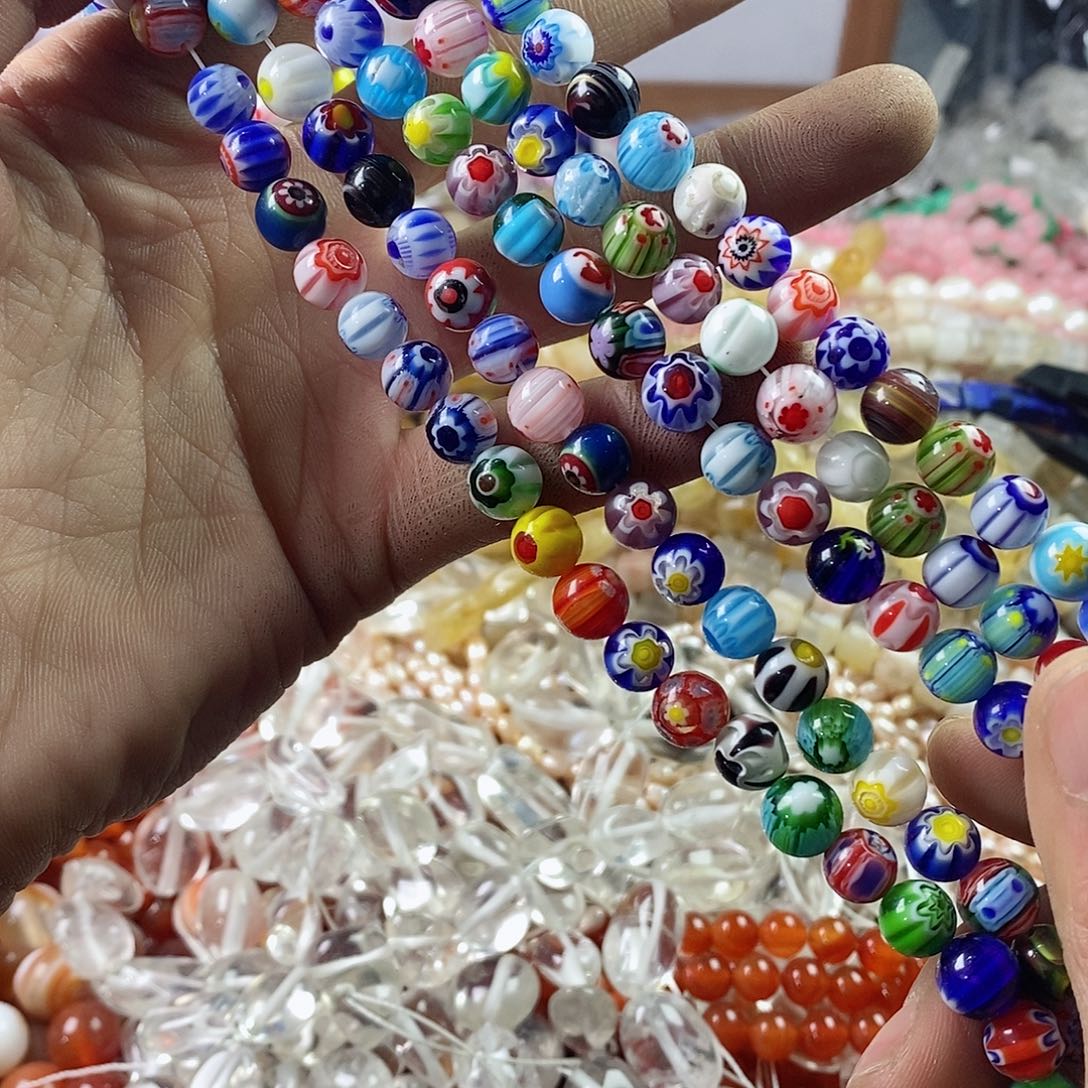 玛瑙/玉髓珠宝半成品未镶嵌一条8mm千花琉璃圆珠B77