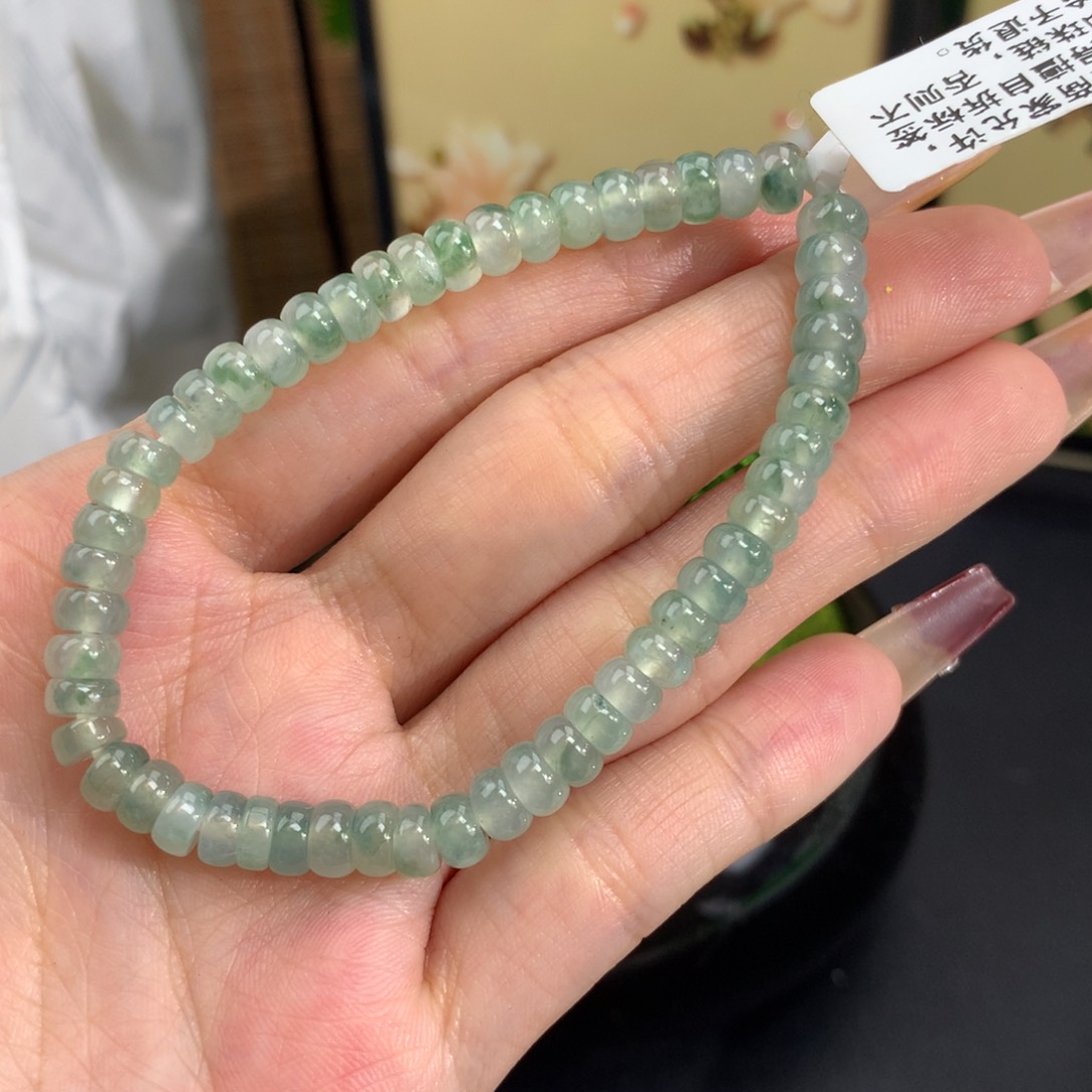 翡翠手链未镶嵌卡5.6冰胶晴飘花算盘手串