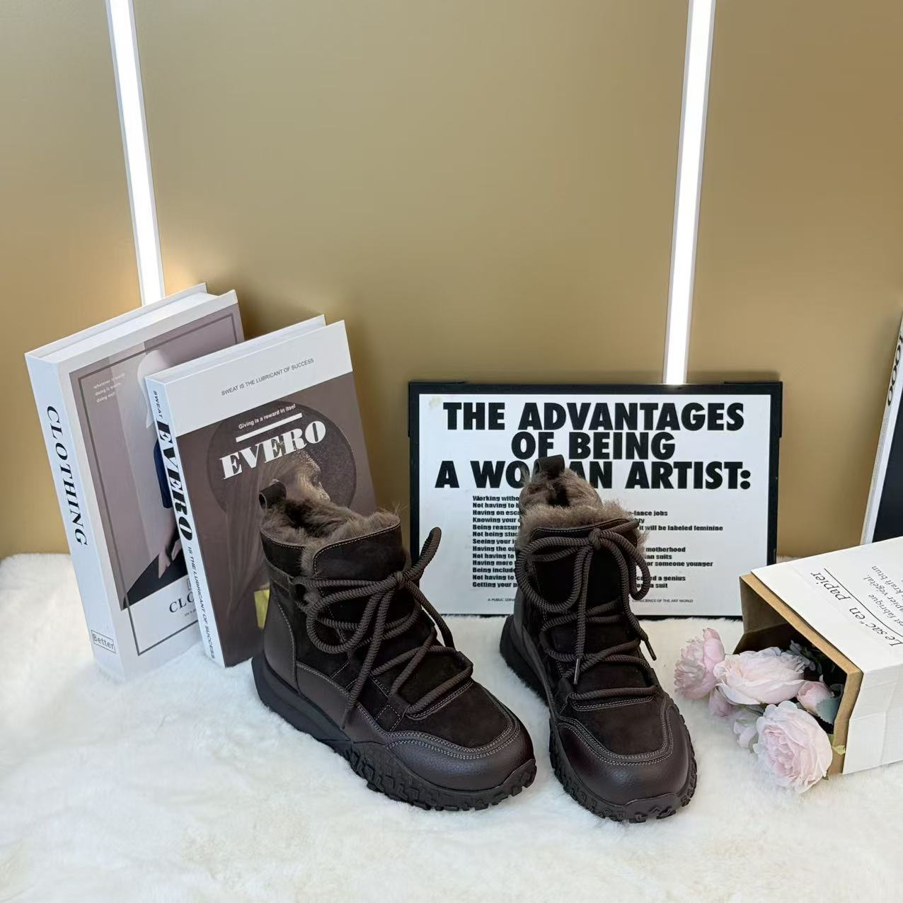 2025冬季加绒加厚高帮短靴女保暖大棉鞋显脚小休闲女鞋  7012-3