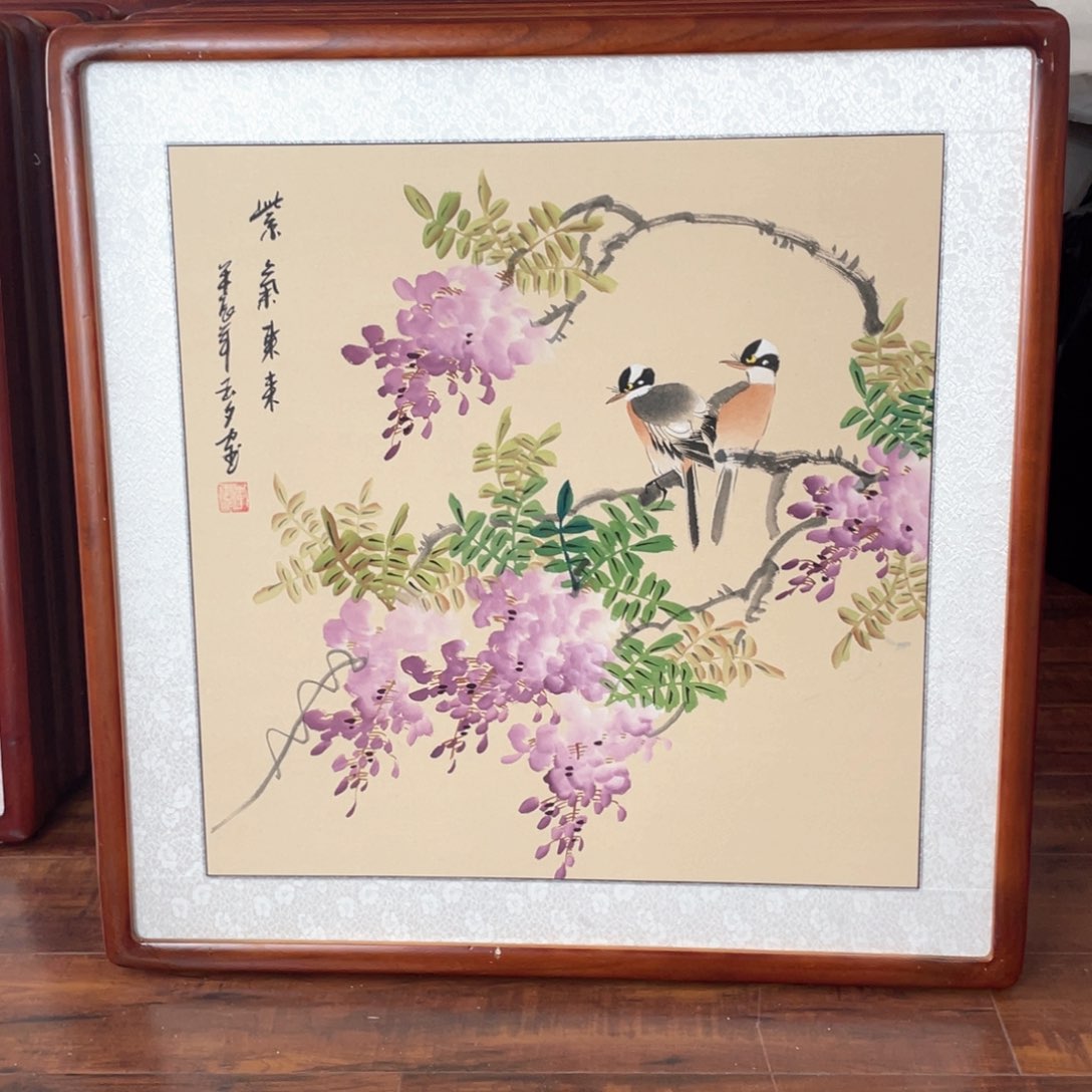 国画手绘带框63*63厘米