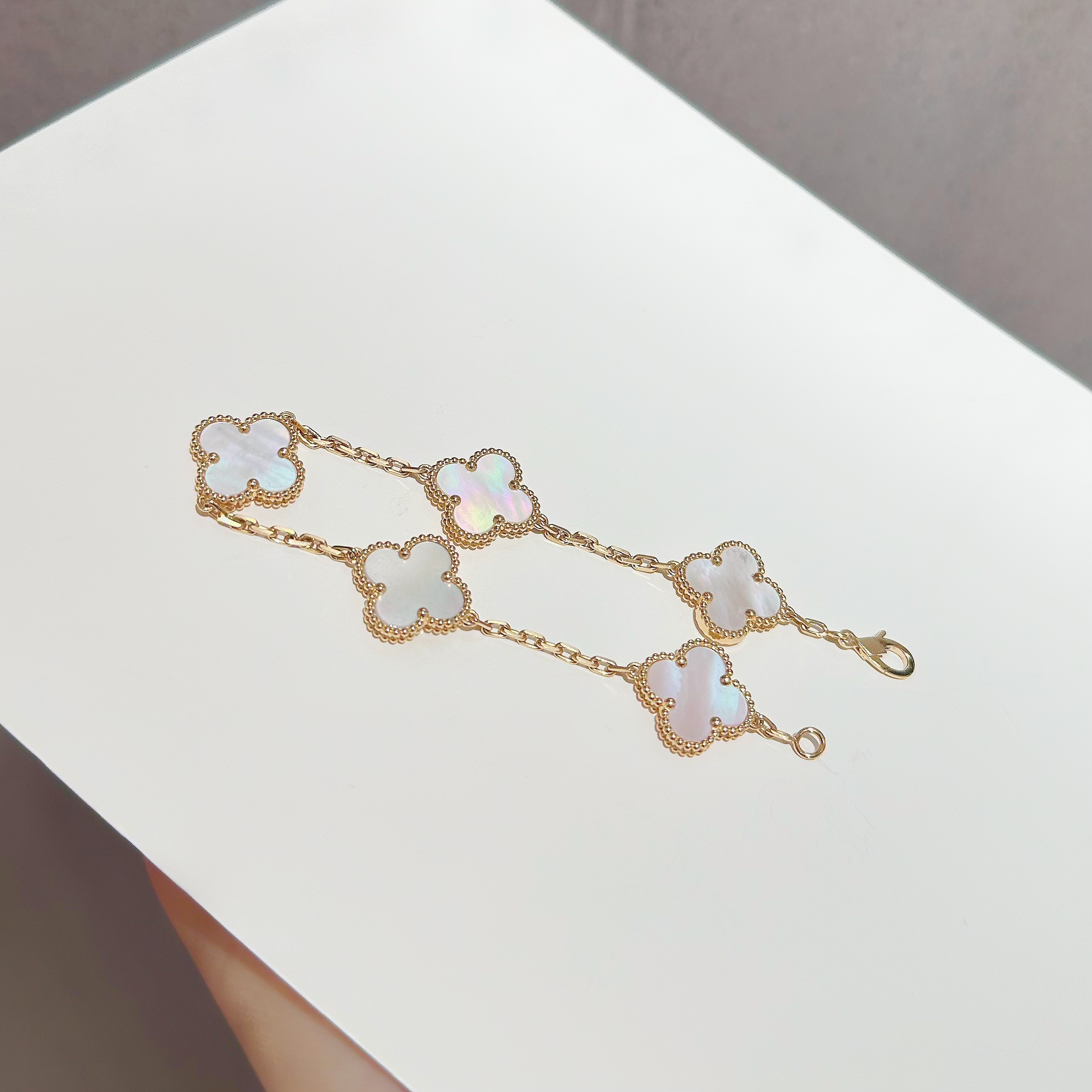 18k金 白五花手链 时尚经典小清新高级感浅金色甜美时尚感手链