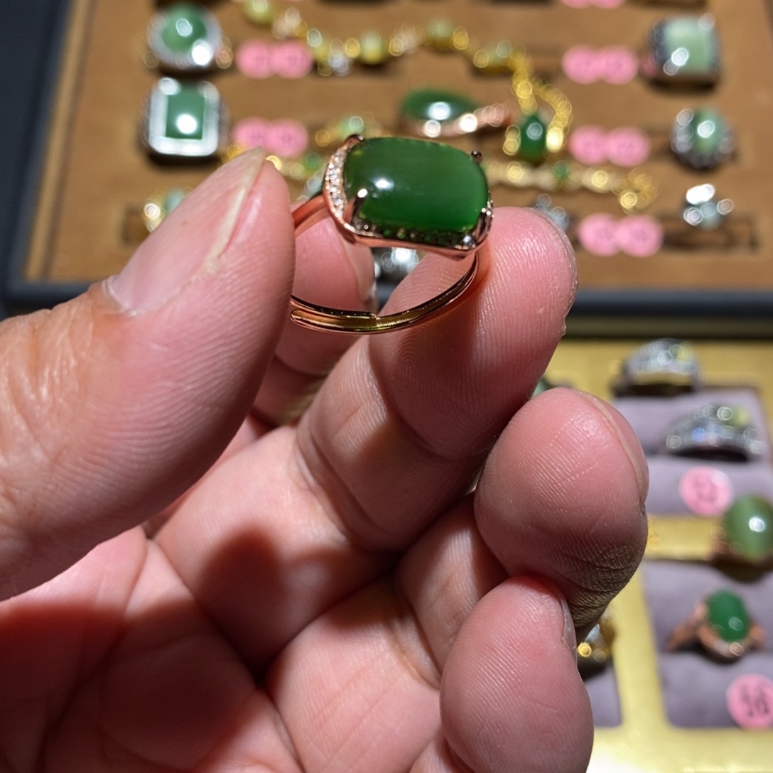 和田玉（碧玉）戒指银S925镶嵌