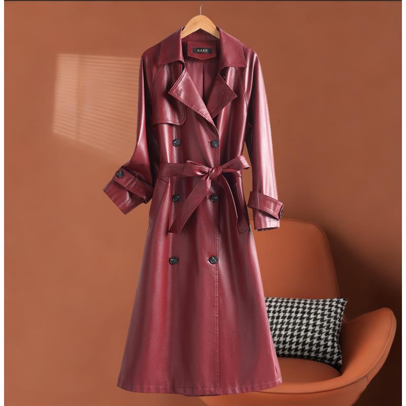 海宁纯皮皮衣女长款皮风衣外套春秋修身 CZYL-509#