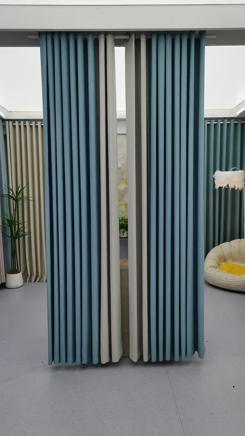 J 蓝拼灰双面雪尼尔丝线窗帘客厅卧室全遮光窗帘定制防晒隔热