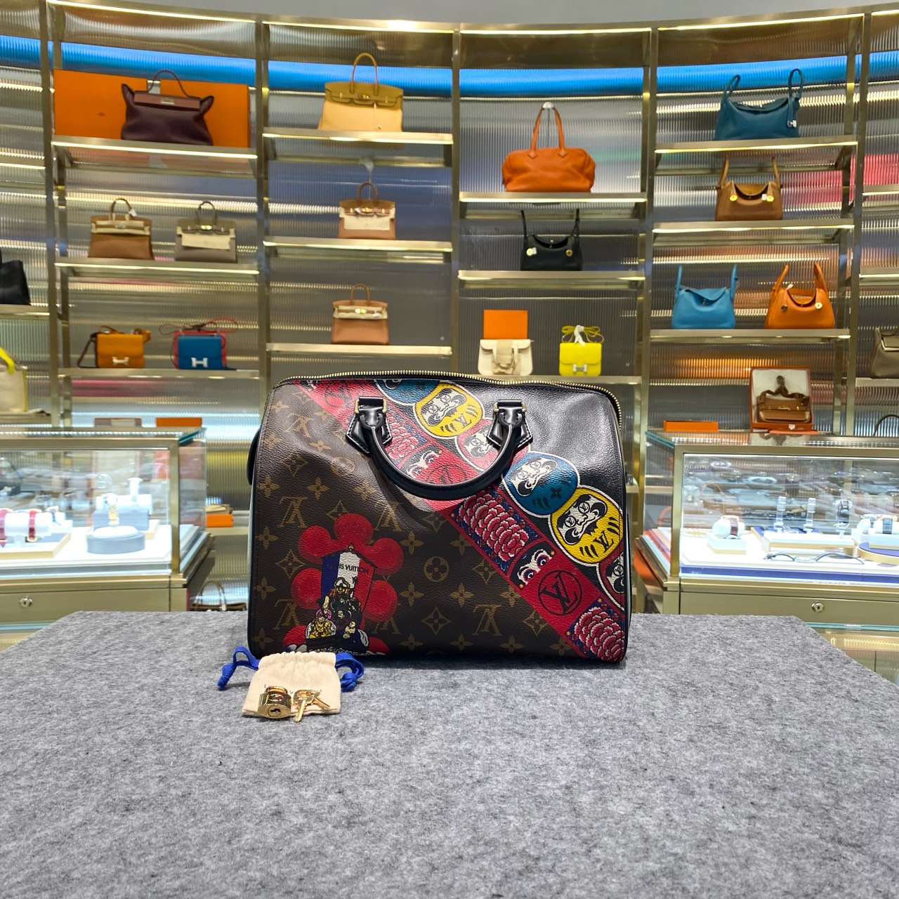 99新 LV LV speedy 30 脸谱徽章涂鸦 山本宽斋歌舞伎合作款 98+新