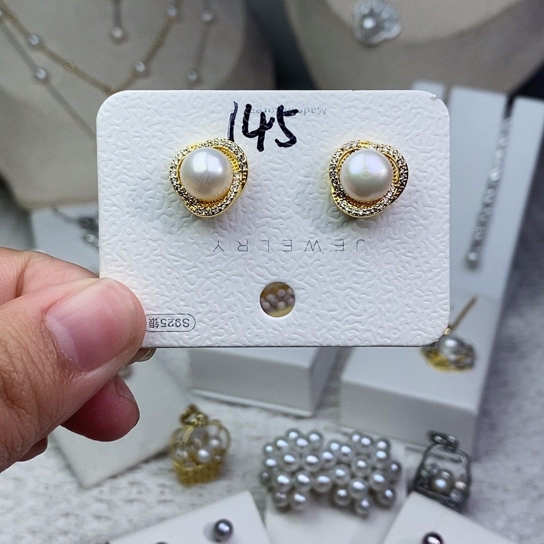 耳饰银S925镶嵌淡水珍珠