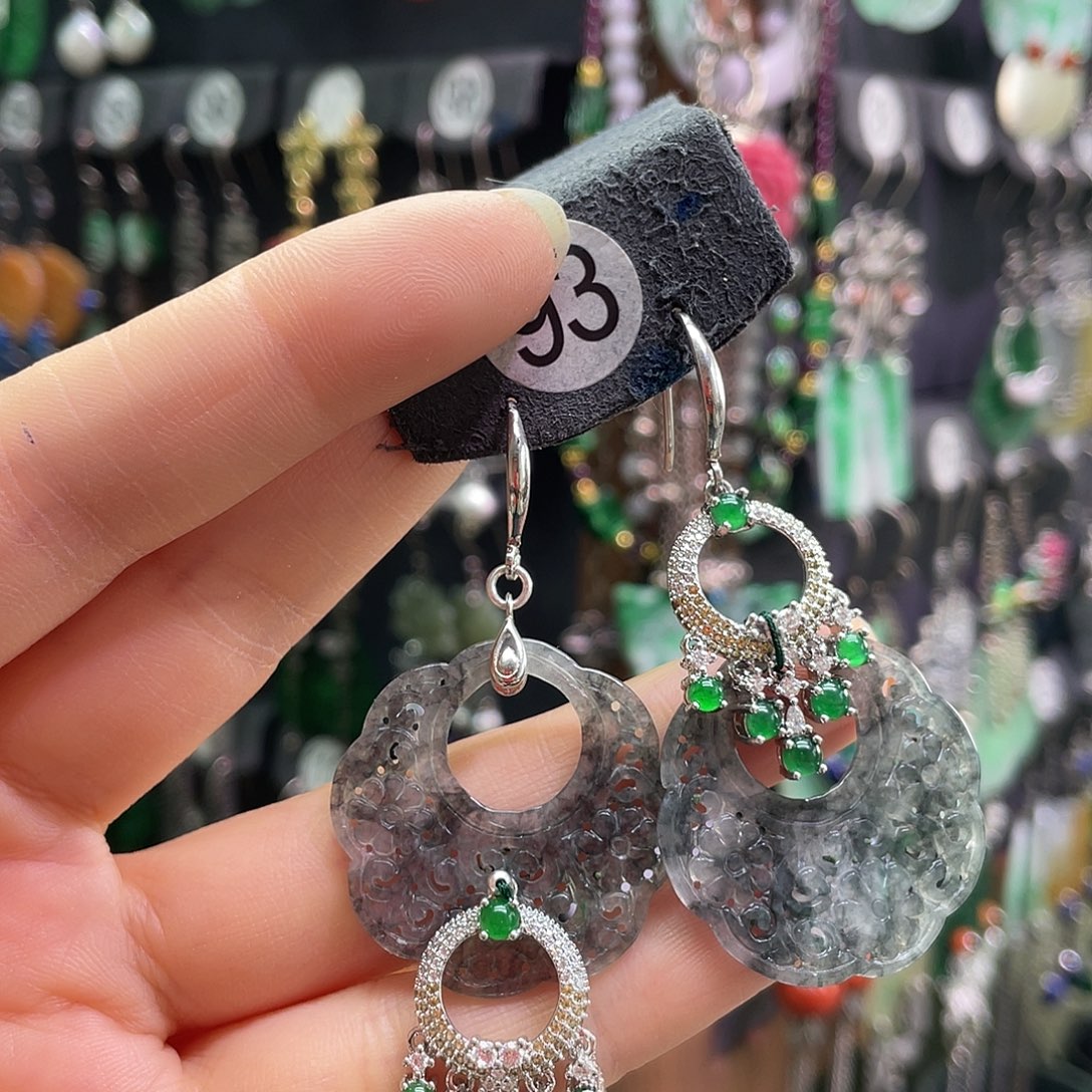 小***豆翡翠银S925镶嵌耳饰142jhegj