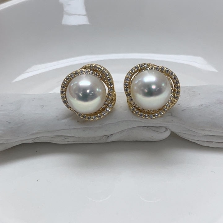 银S925镶嵌海水珍珠耳饰AK 8-9mm 17号