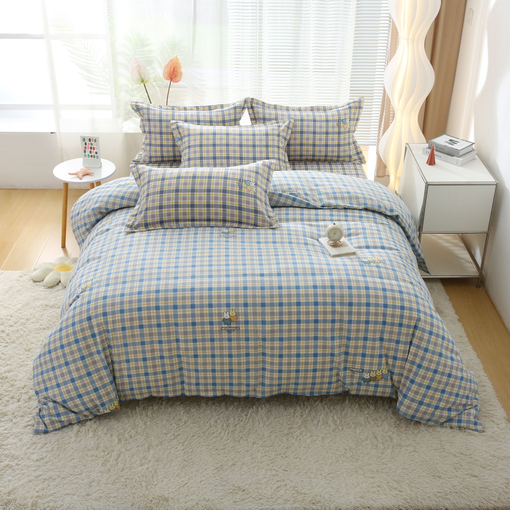 四季通用新款80支家用轻奢田园风舒适加密床单【方格兔】