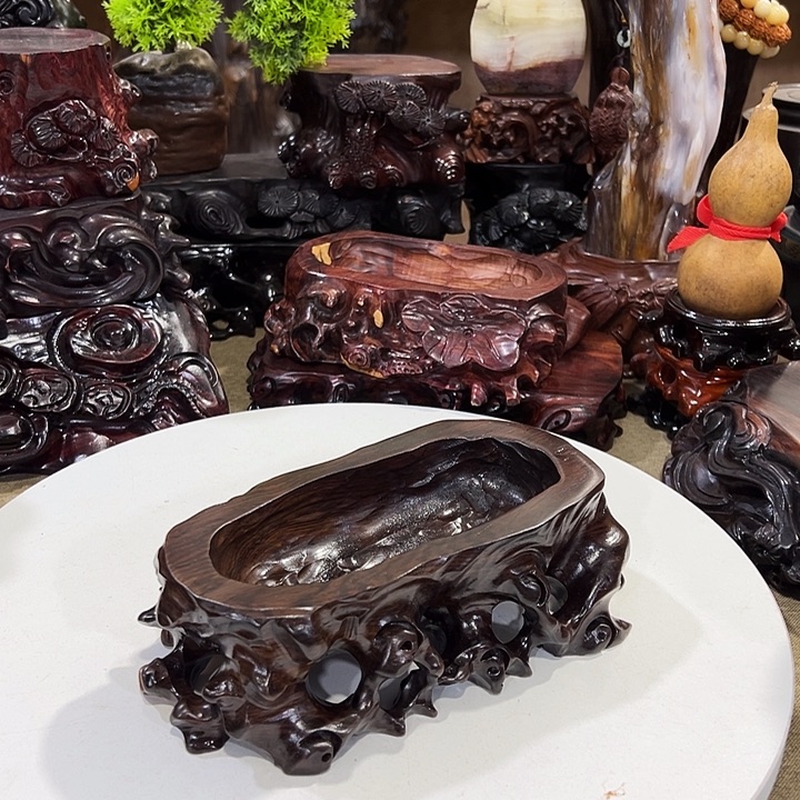 木黑檀木根雕免挖槽底座，槽口尺寸14.5*6