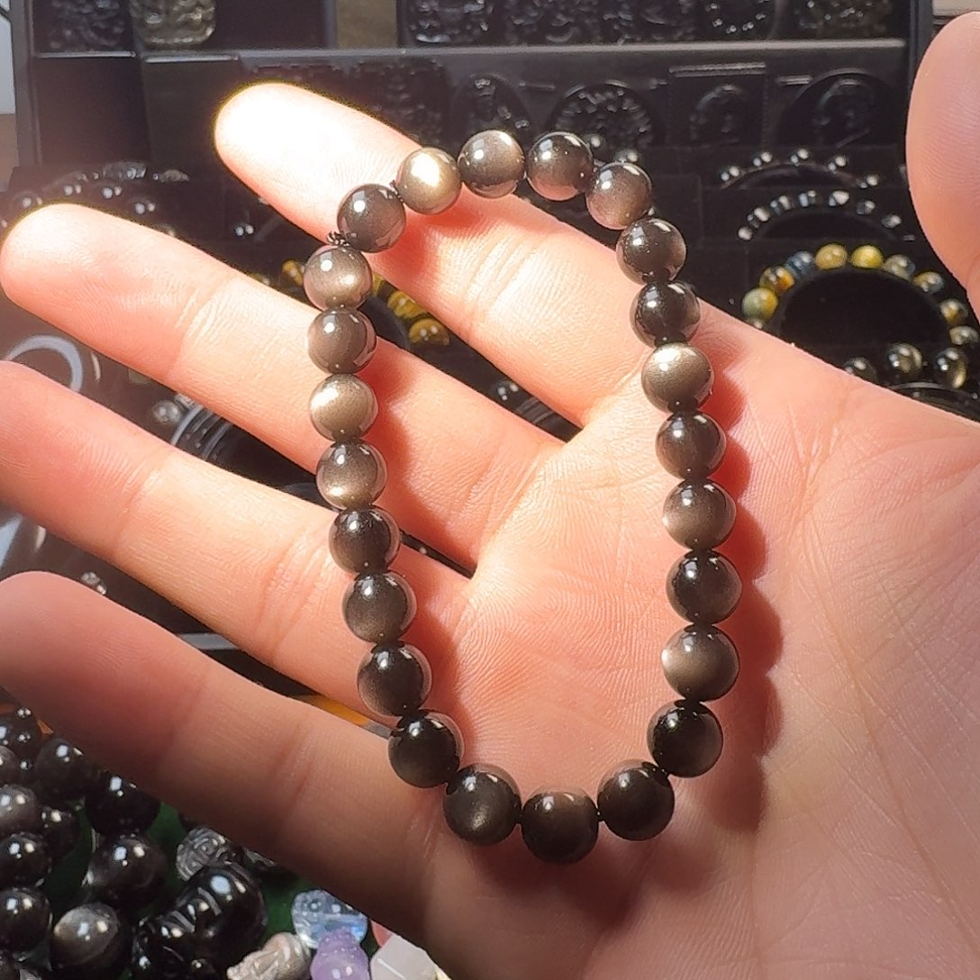黑曜岩未镶嵌手链银曜石8mm108颗手串