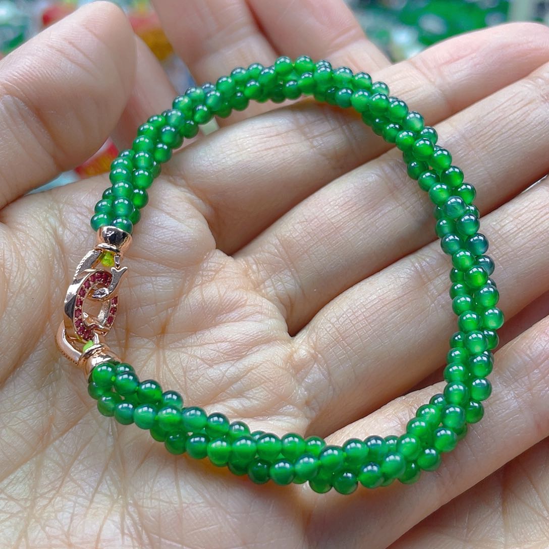 翡翠手串未镶嵌天然A货翡翠麻花手串