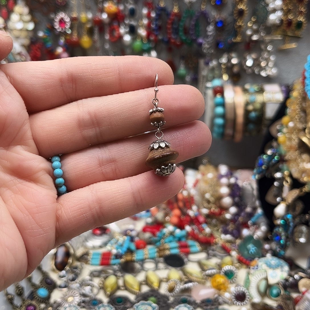 锌合金合金复古银木质耳坠