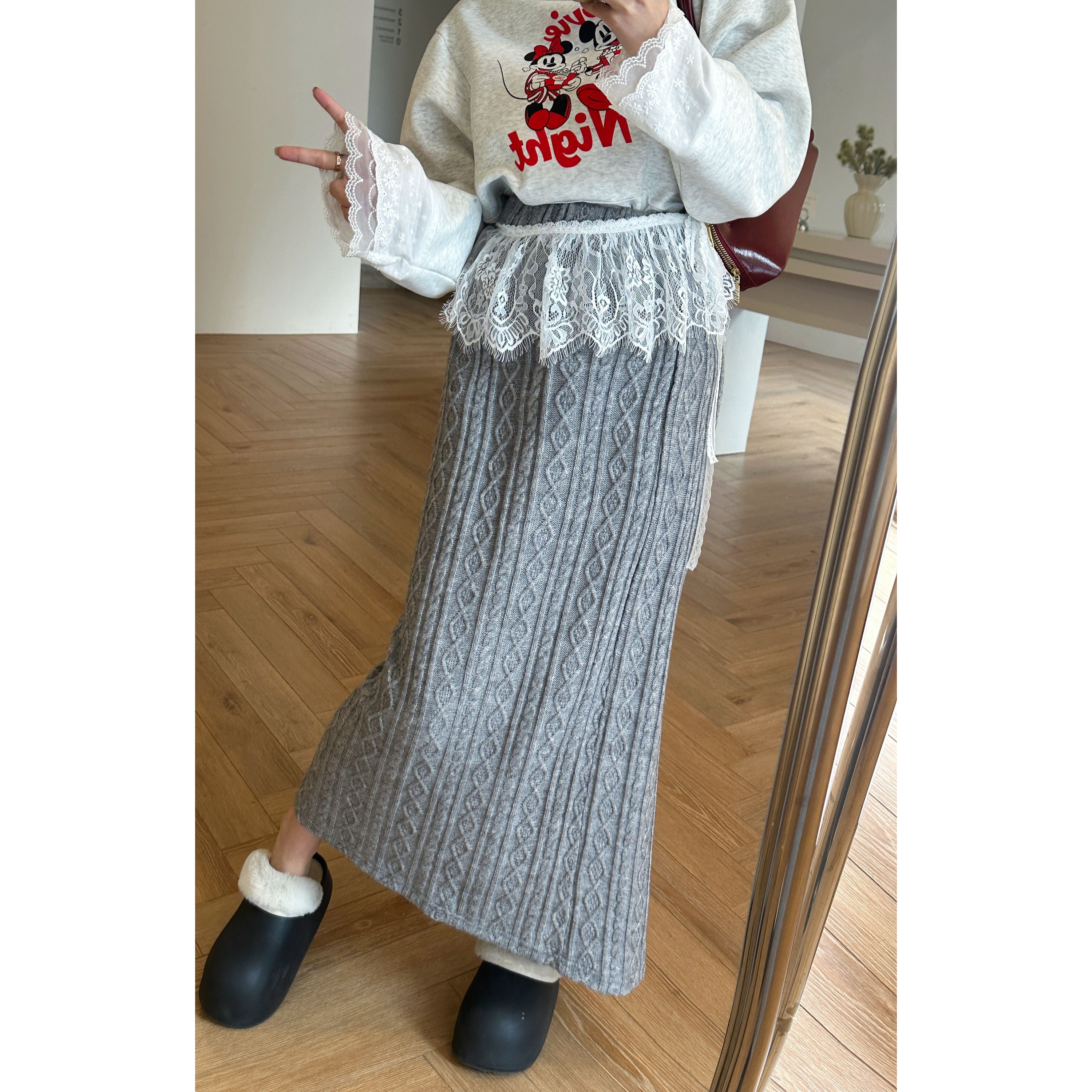 【HuiHui】韩系针织裙子时尚气质慵懒风秋冬搭配蕾丝（A1551)