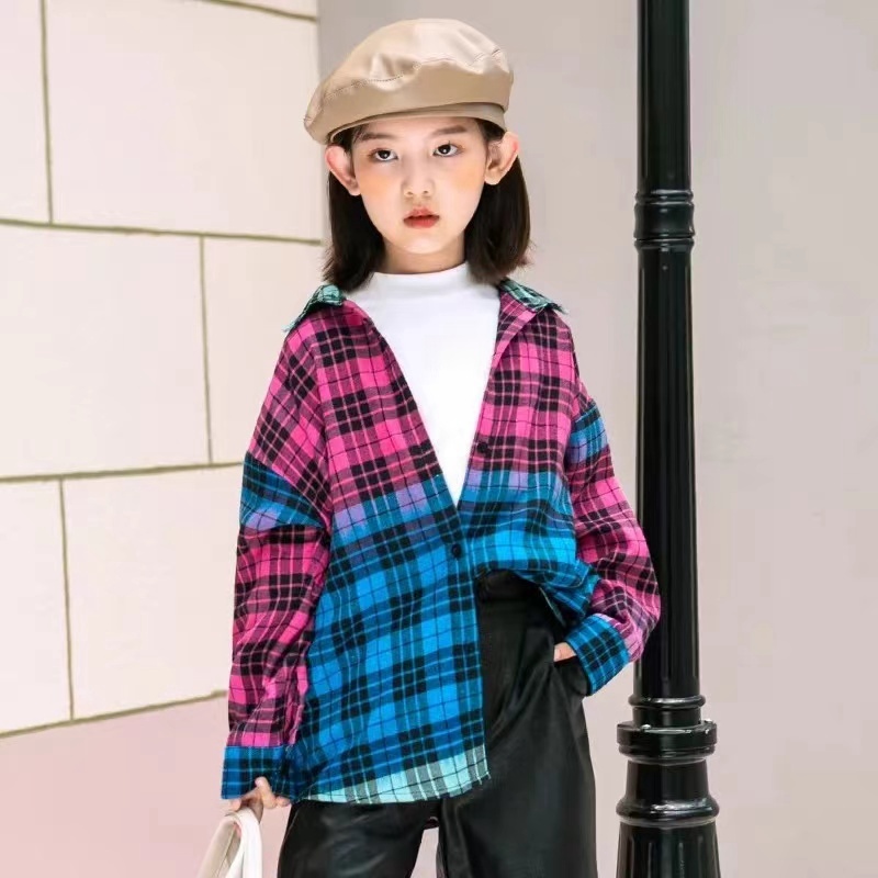 儿童2025春季新款时尚百搭格子衬衫B0094