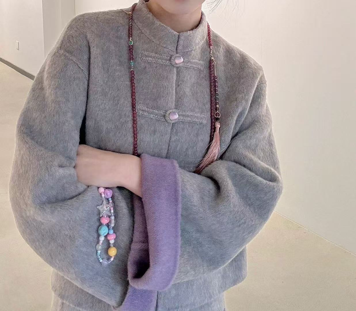 新款气质长袖设计感中式毛呢外套DM262