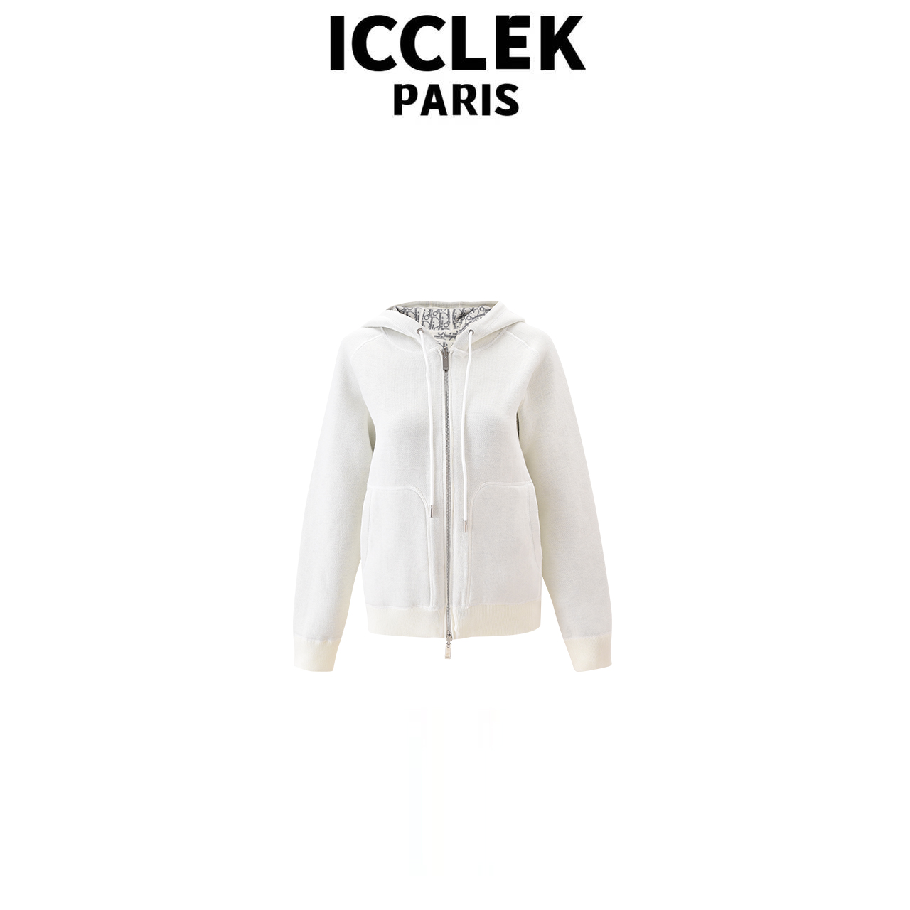 ICCLEK 印花连帽两面穿拉链针织衫开襟气质轻奢名媛显瘦百搭-4022