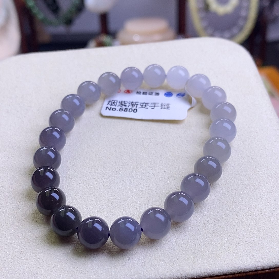 和田玉烟紫渐变手串8MM未镶嵌
