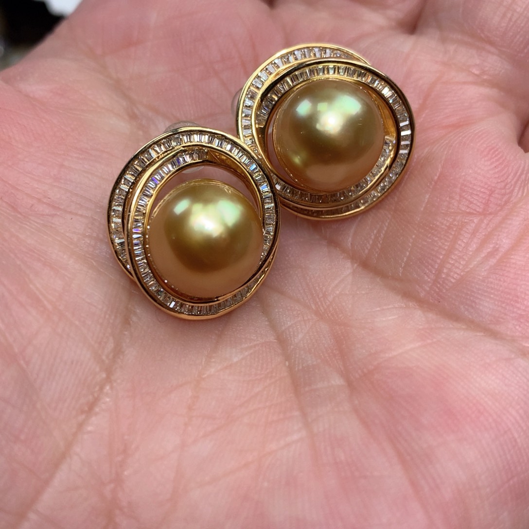 海水珍珠耳饰银S925镶嵌