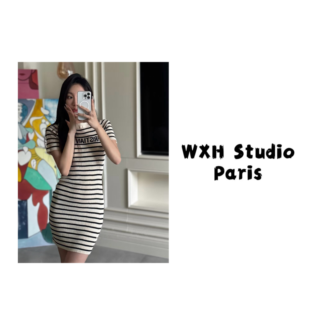 25新款DD限定系列条纹优雅连衣裙