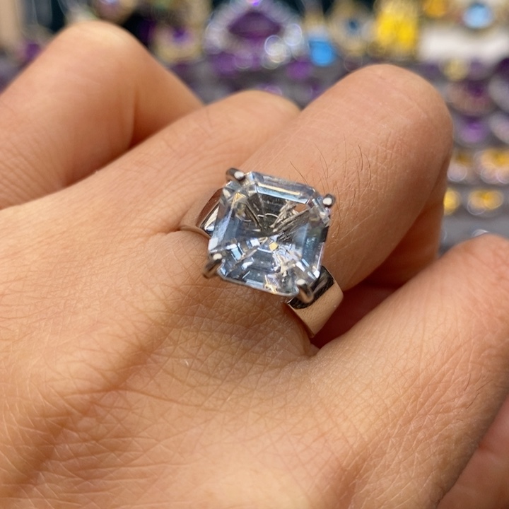 水晶戒指银S925镶嵌天然水晶戒指