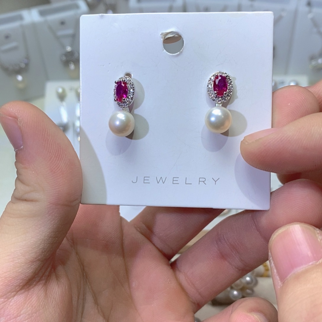 淡水珍珠耳坠银S925镶嵌