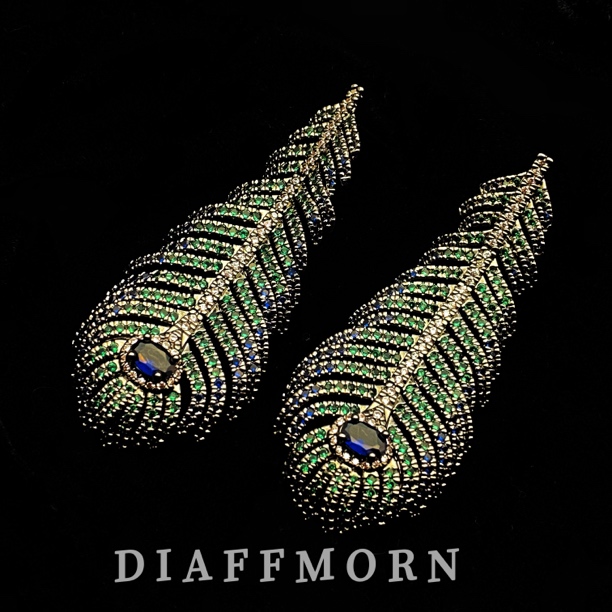 铜合金合成锆石耳饰 DFM《孔雀翎羽》 重工大气高级优雅耳环