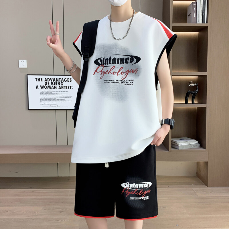 男休闲运动套装男大学生夏季套装青少年宽松通勤风百搭无袖潮流