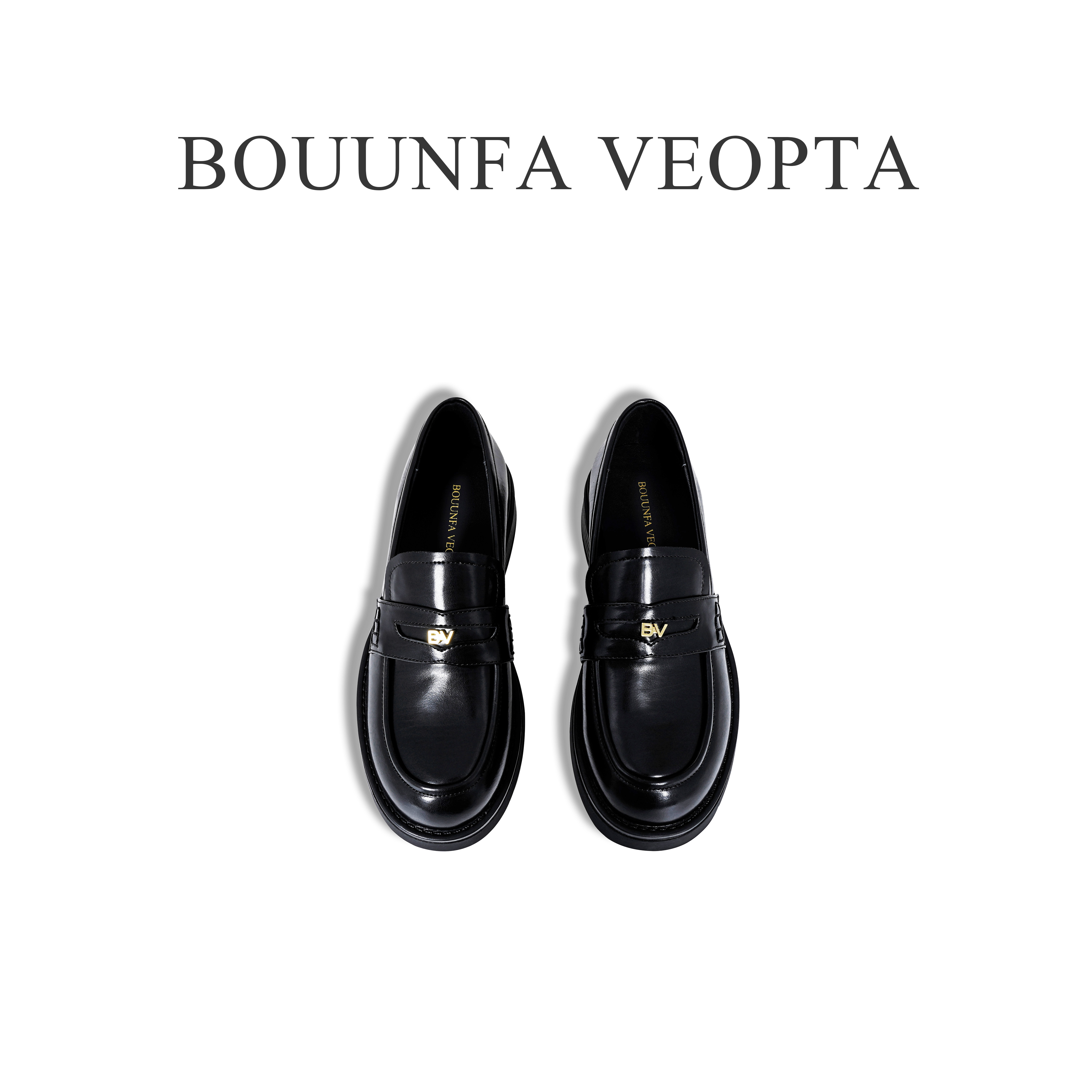 BOUUNFA VEOPTA【正品】新款金标圆头乐福鞋舒适厚底百搭真皮女鞋
