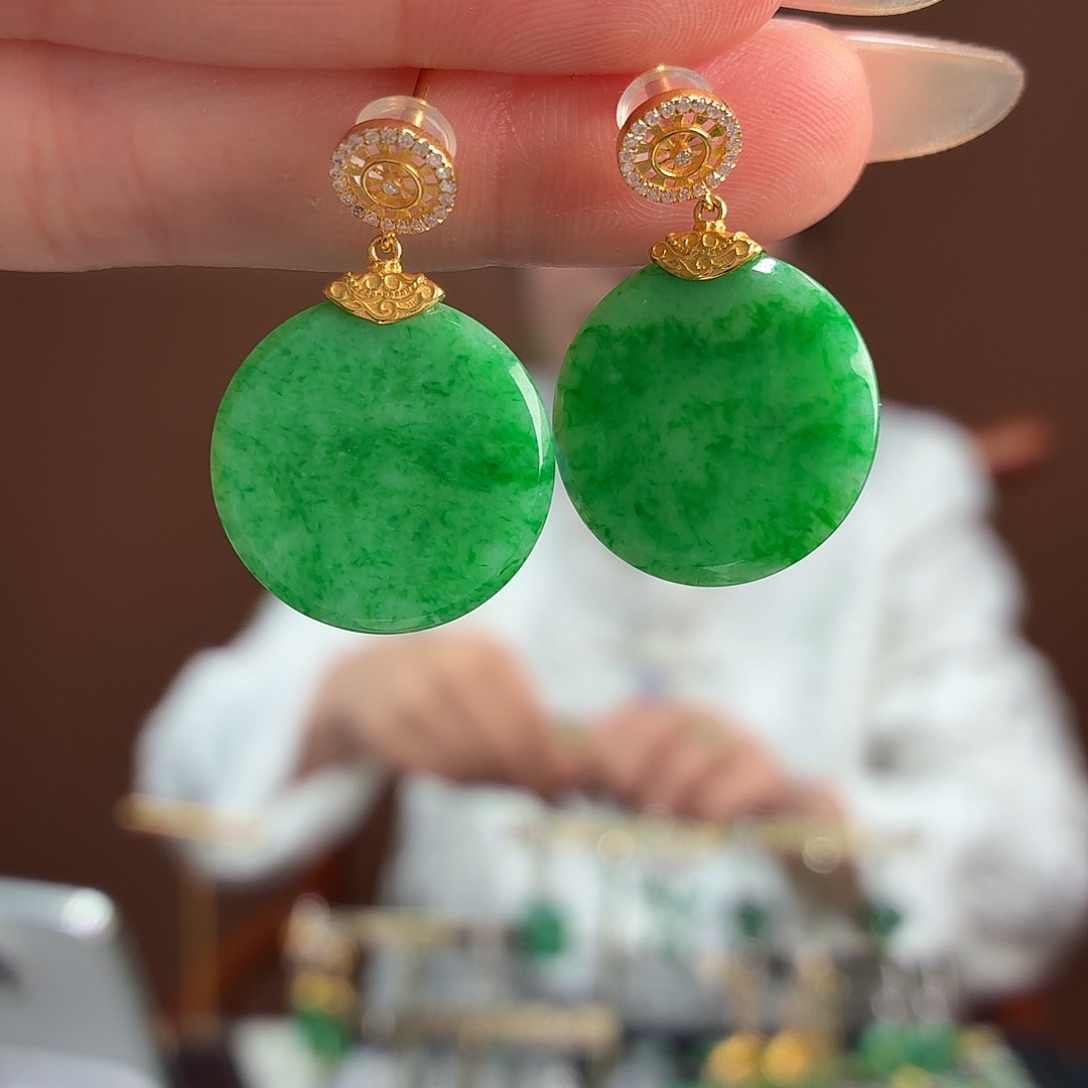 我***翡翠18K金镶嵌耳饰耳饰