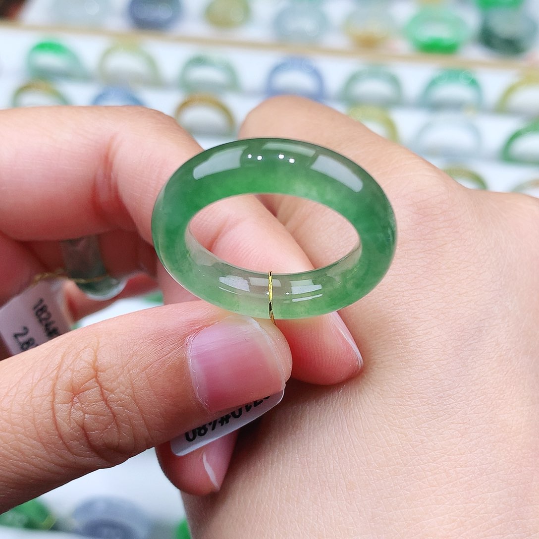 翡翠戒指未镶嵌17-18号冰润葡萄绿