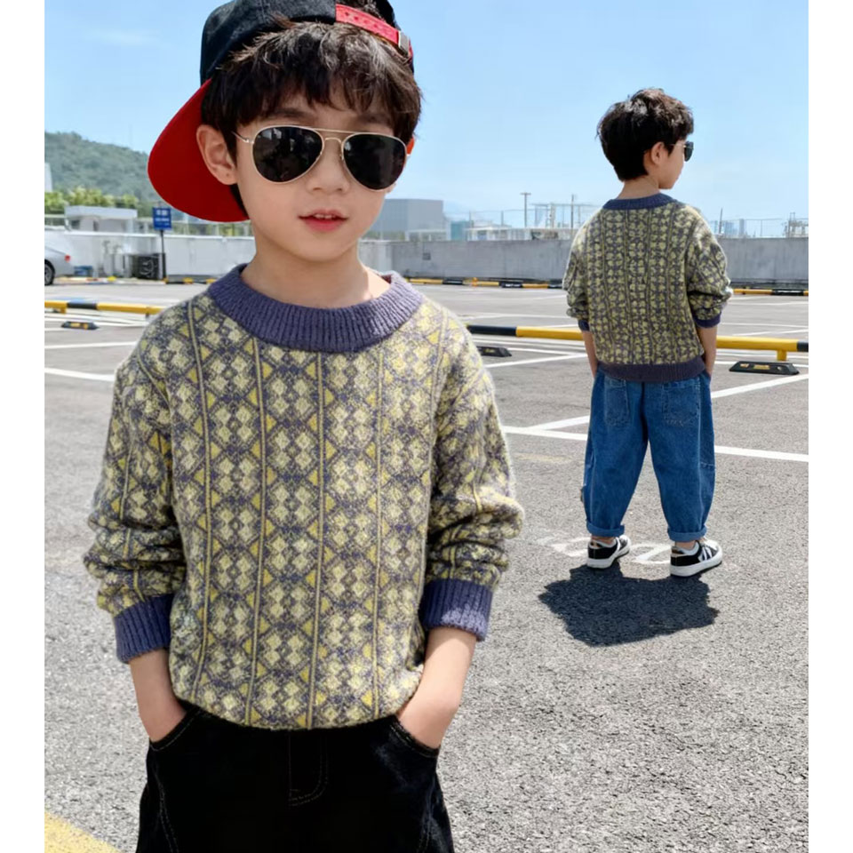 中大童秋冬男童新款圆领儿童加厚套头毛衣针织衫韩版冬款