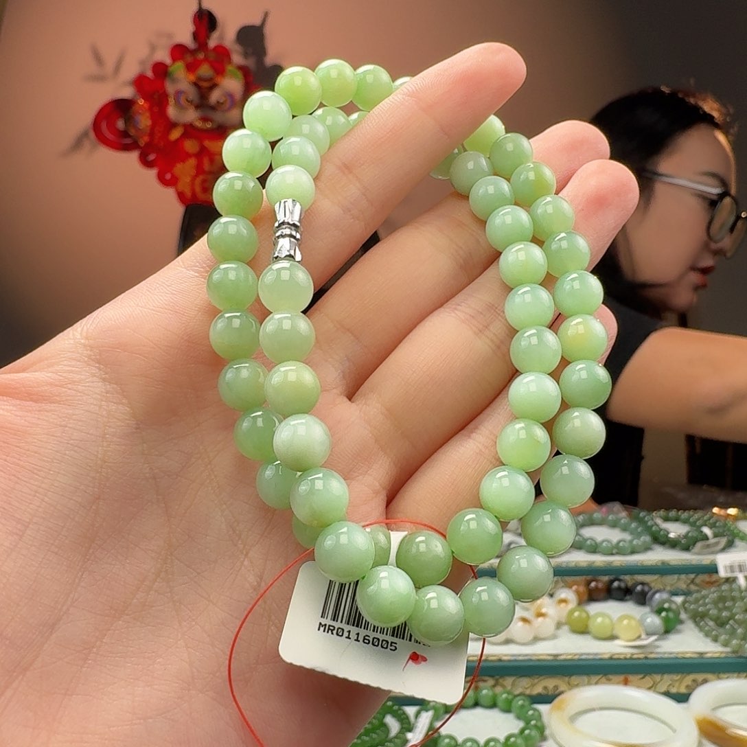 和田玉手串18K金镶嵌