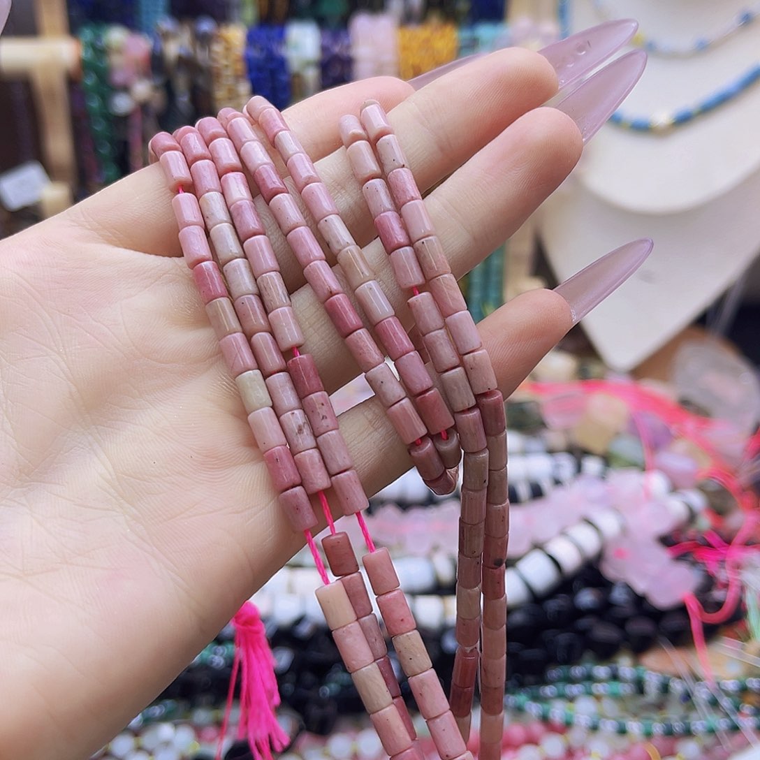 未镶嵌玛瑙/玉髓珠宝半成品/红木纹圆柱4*6mm