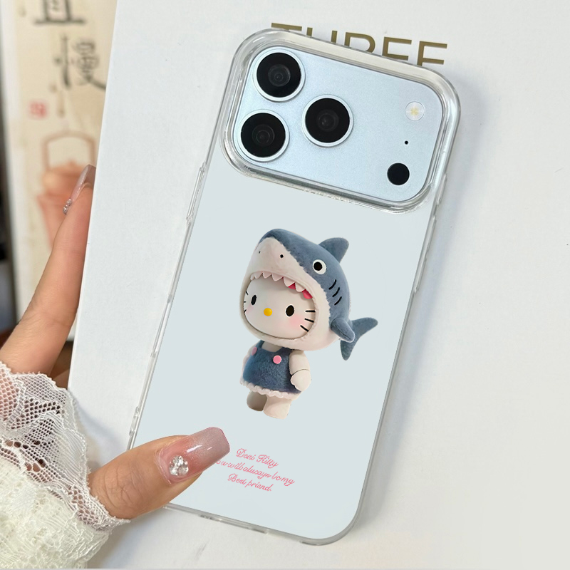 简约玩偶可爱鲨鱼手机壳适用苹果全系列17promax卡通大孔手机壳