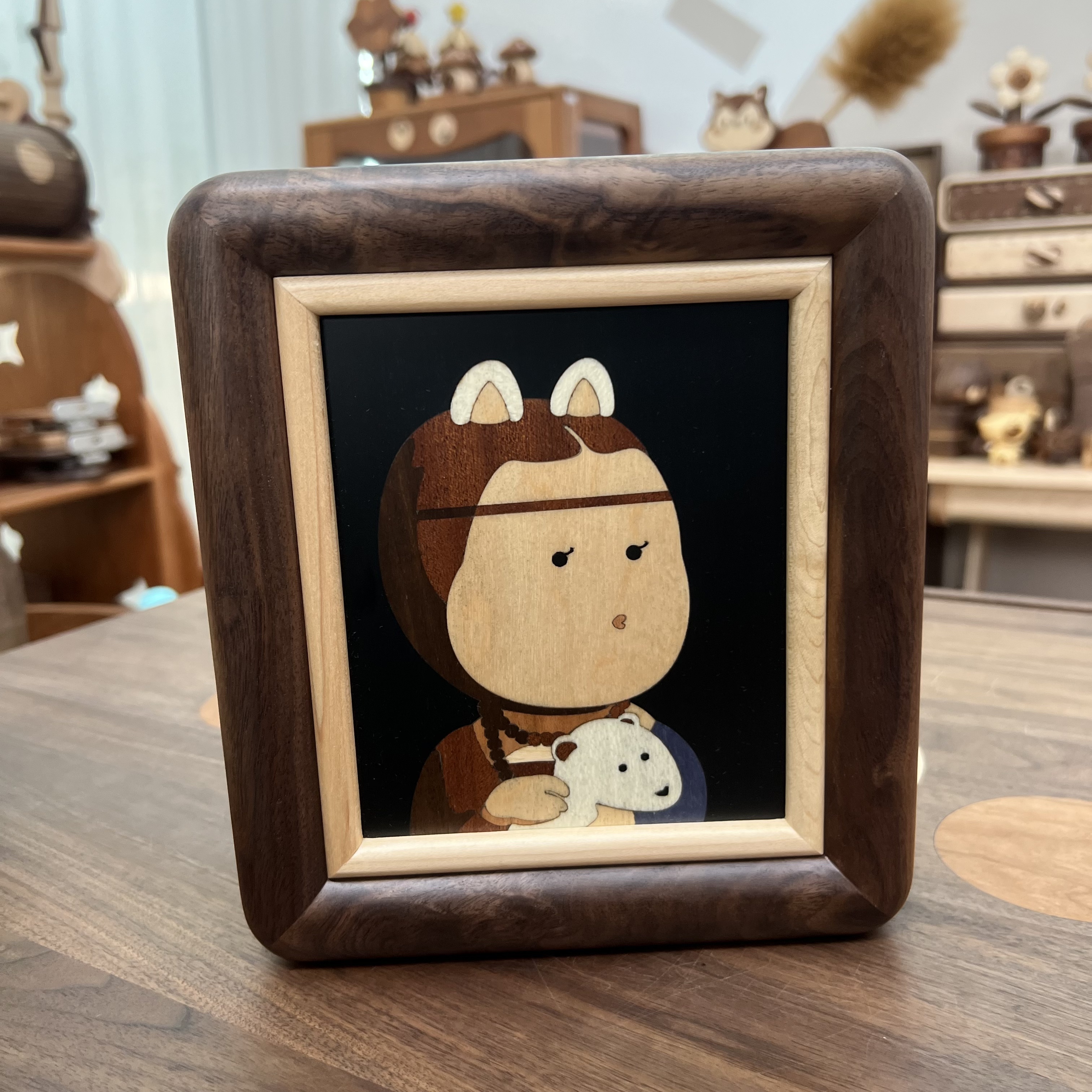 实木搞怪首饰盒蒙娜丽猪项链珠宝收纳盒