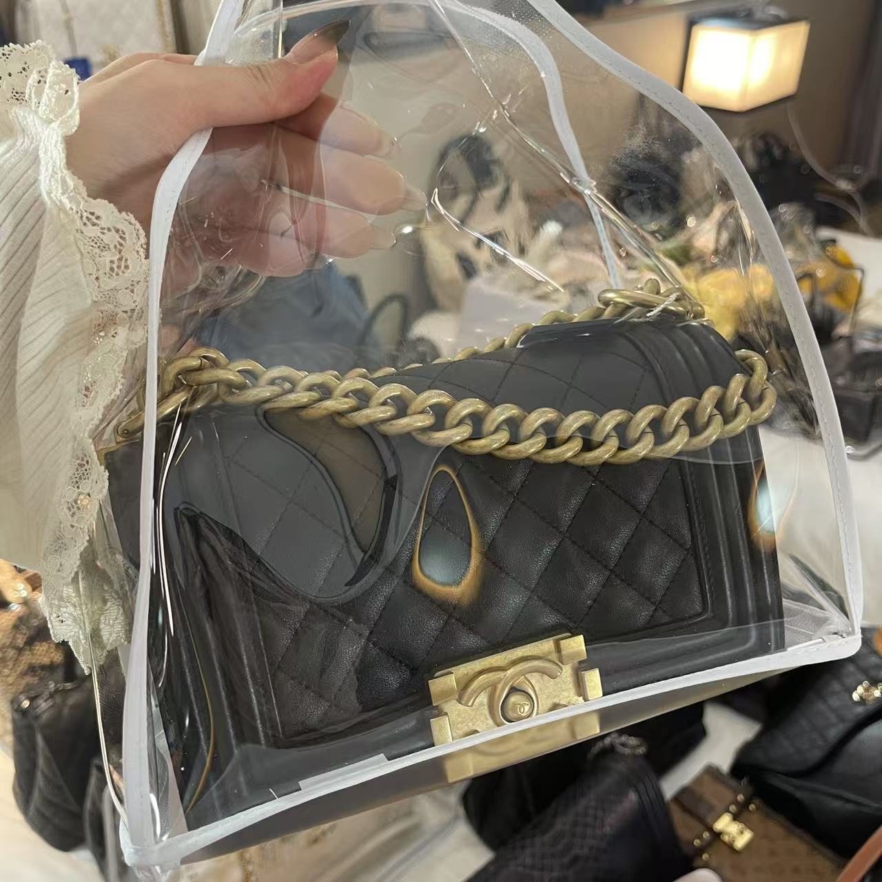 95新 Chanel/香奈儿 伦老板/95新/香奈儿黑金leboy