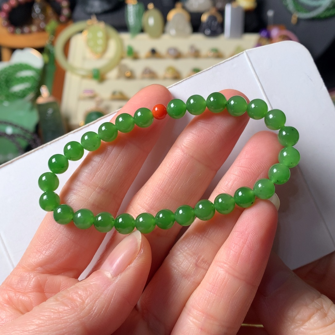 亿***花和田玉（碧玉）未镶嵌手串SL0001