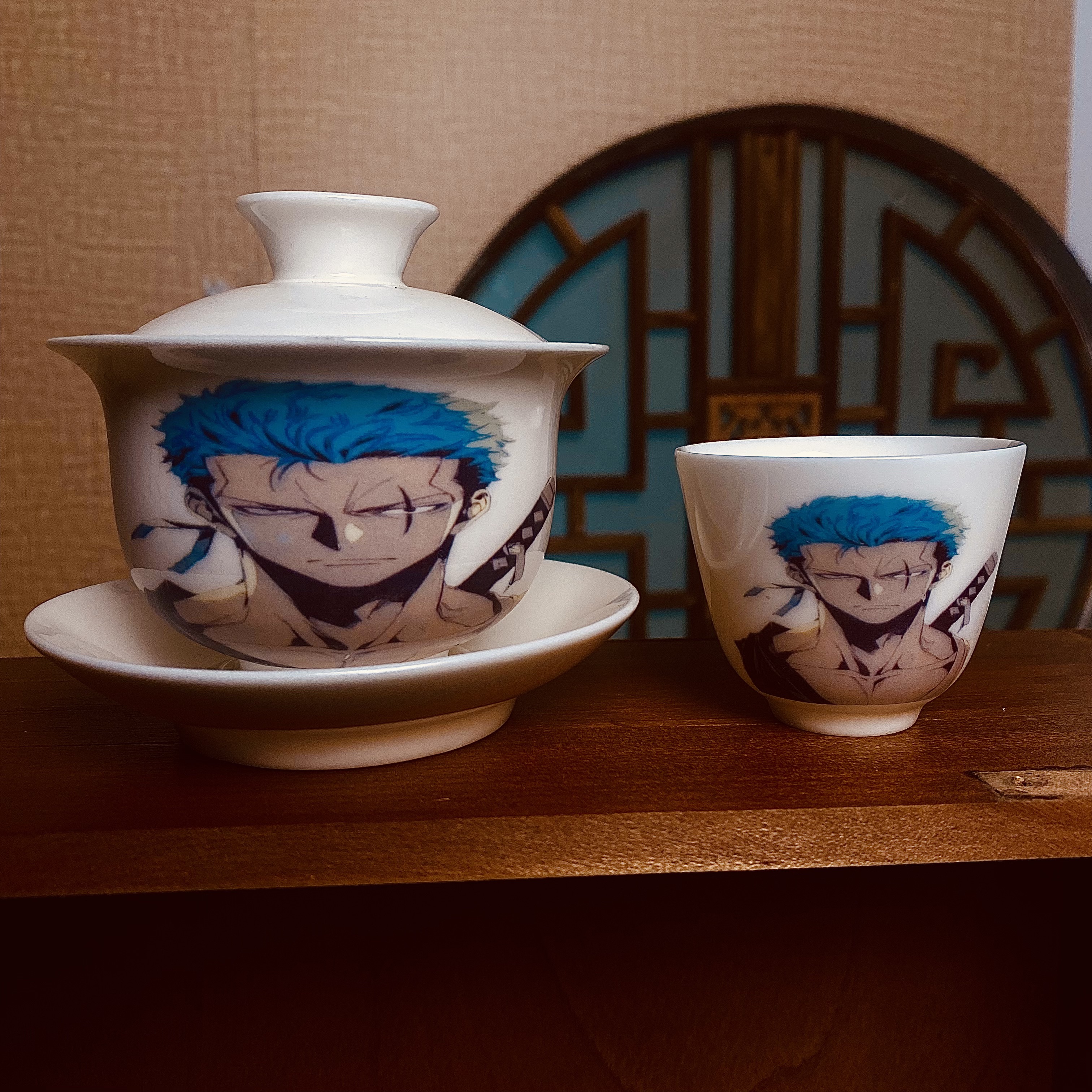 景德镇手绘海贼王索隆盖碗送礼自用茶具不烫手防烫360度旋转