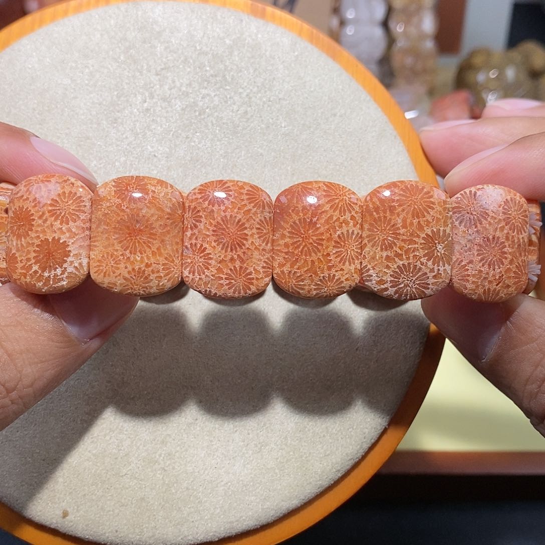 硅化珊瑚（珊瑚玉）手串未镶嵌爛**?