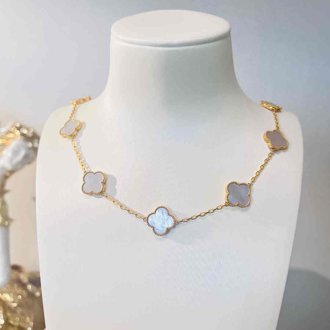 十花 18k金镶嵌十花白贝母项链 女士精美优雅气质 多样性发一