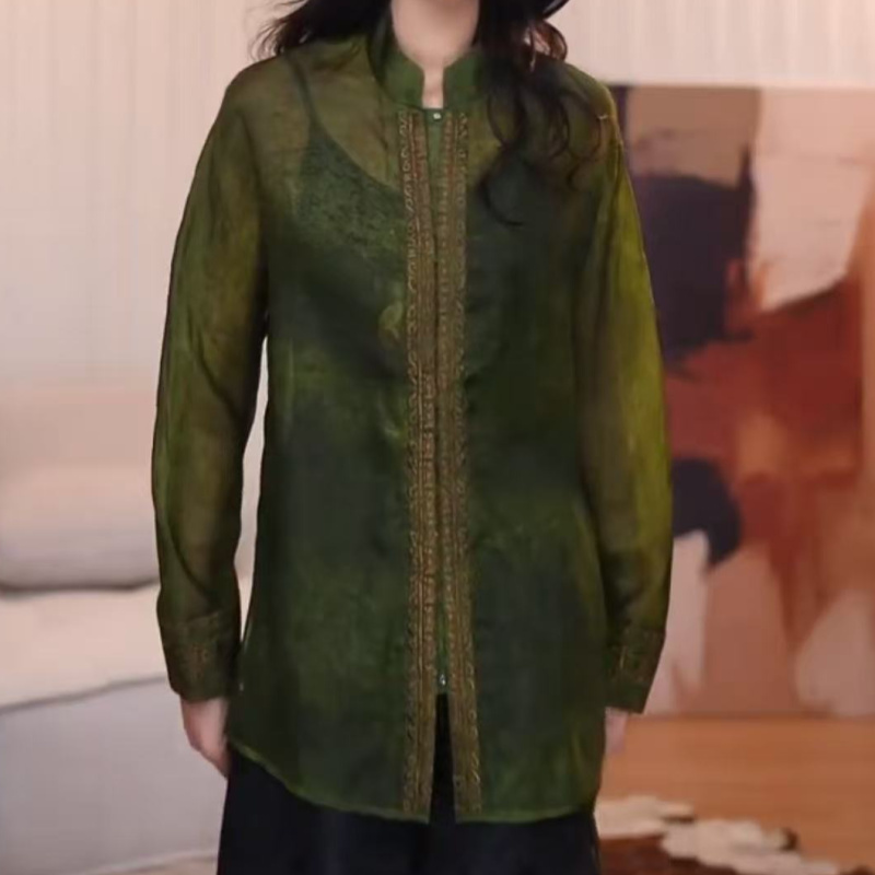 『熙瑾』100%桑蚕丝新中式打底百搭复古显瘦秋冬时尚纯色休闲上衣