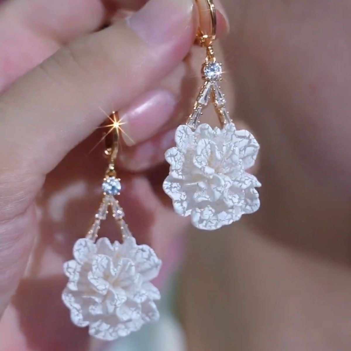 铜合金亚克力耳饰 【119号】复古国风牡丹花耳扣简约设计百搭耳环